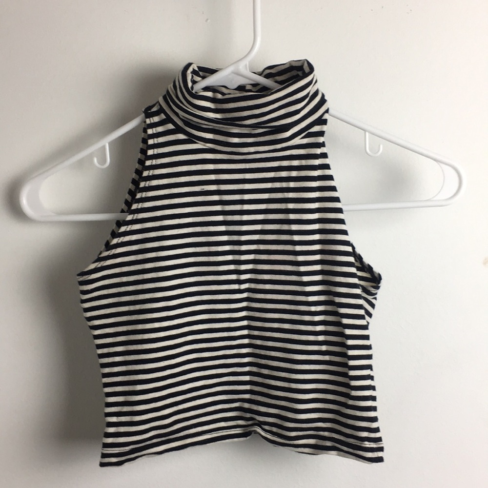 Stripped turtle neck crop
